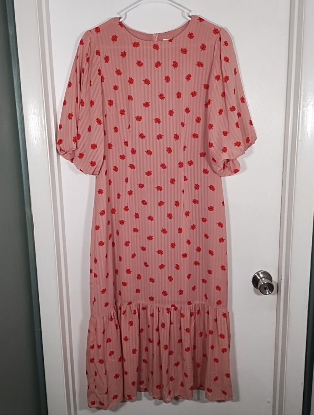 Louche London Midi Dress US 8 Pink Lined Short Sleeve Zeyneb Oakleaf Fairycore
